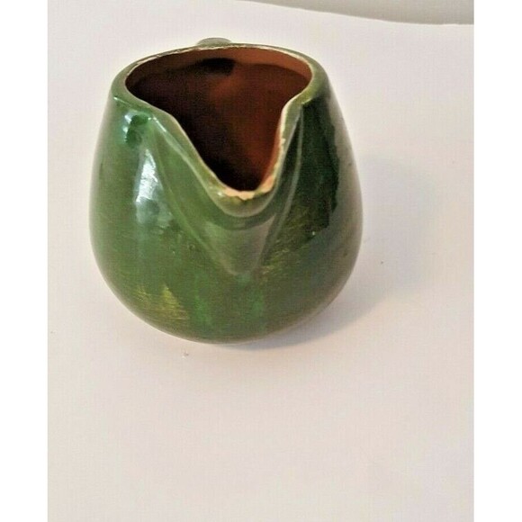 STANGL Milk Pitcher signed Pottery Green Brown 3 3/4 X 6   USA 1/2 pt Vintage - Picture 6 of 8